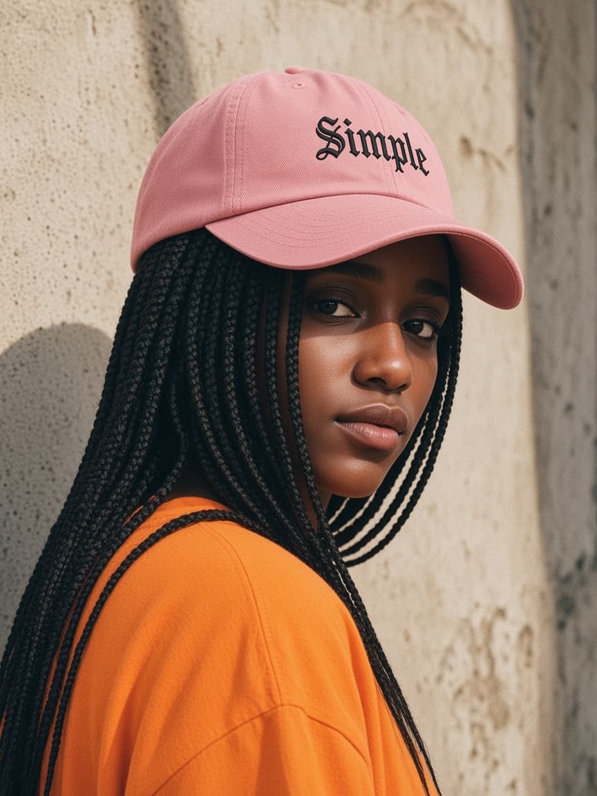 Dusty pink Simple Cap with the orange Simple Mark Tee