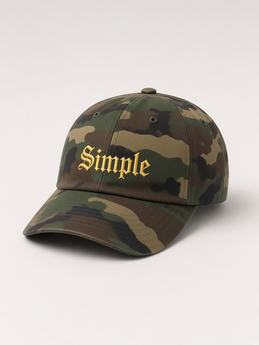 Simple Cap in Woodland Camo, front